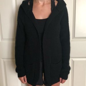 Black Knitted Cardigan With Pockets
